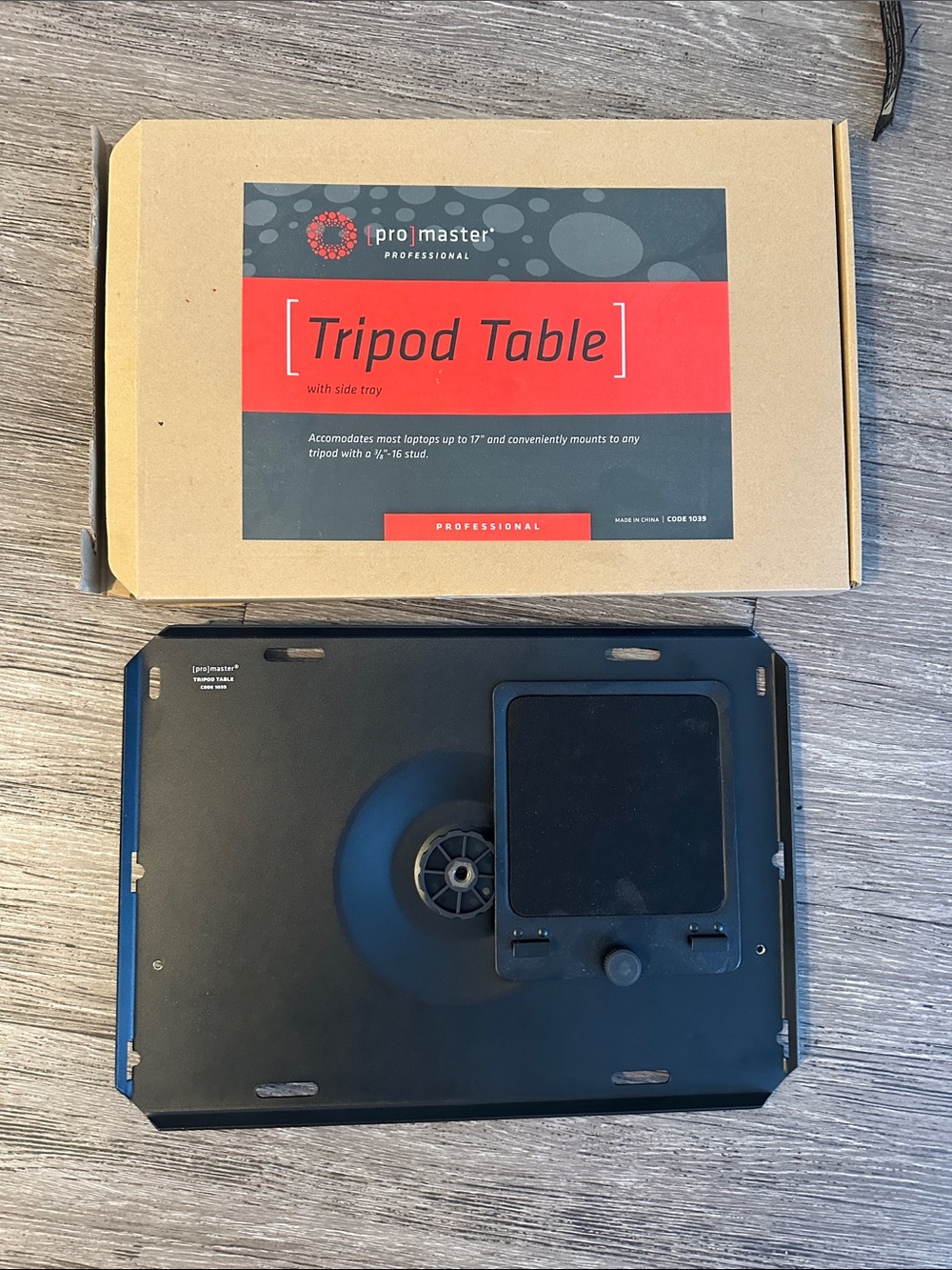 Black Tripod Table with Side Tray - Laptop Mount